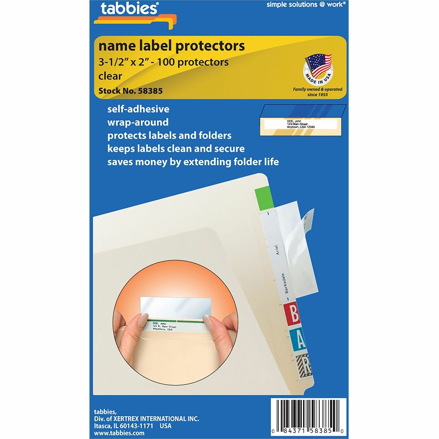 1010041295.jpg Tabbies Self-adhesive File Folder Label Protectors For 3 1/2" x 2" Sheet - Rectangular - Clear - 100 / Pack (58385) - Image 1