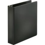 Business Source Basic Round-ring Binder 2" Binder Capacity - Letter - 8 1/2" x 11" Sheet Size - 3 Ring(s) - Fastener(s): Round Ring - Pocket(s): Inside Front & Back - Vinyl - Black - 1 lb - Recycled - Exposed Rivet, Non Locking Mechanism, Open (BSN09977)