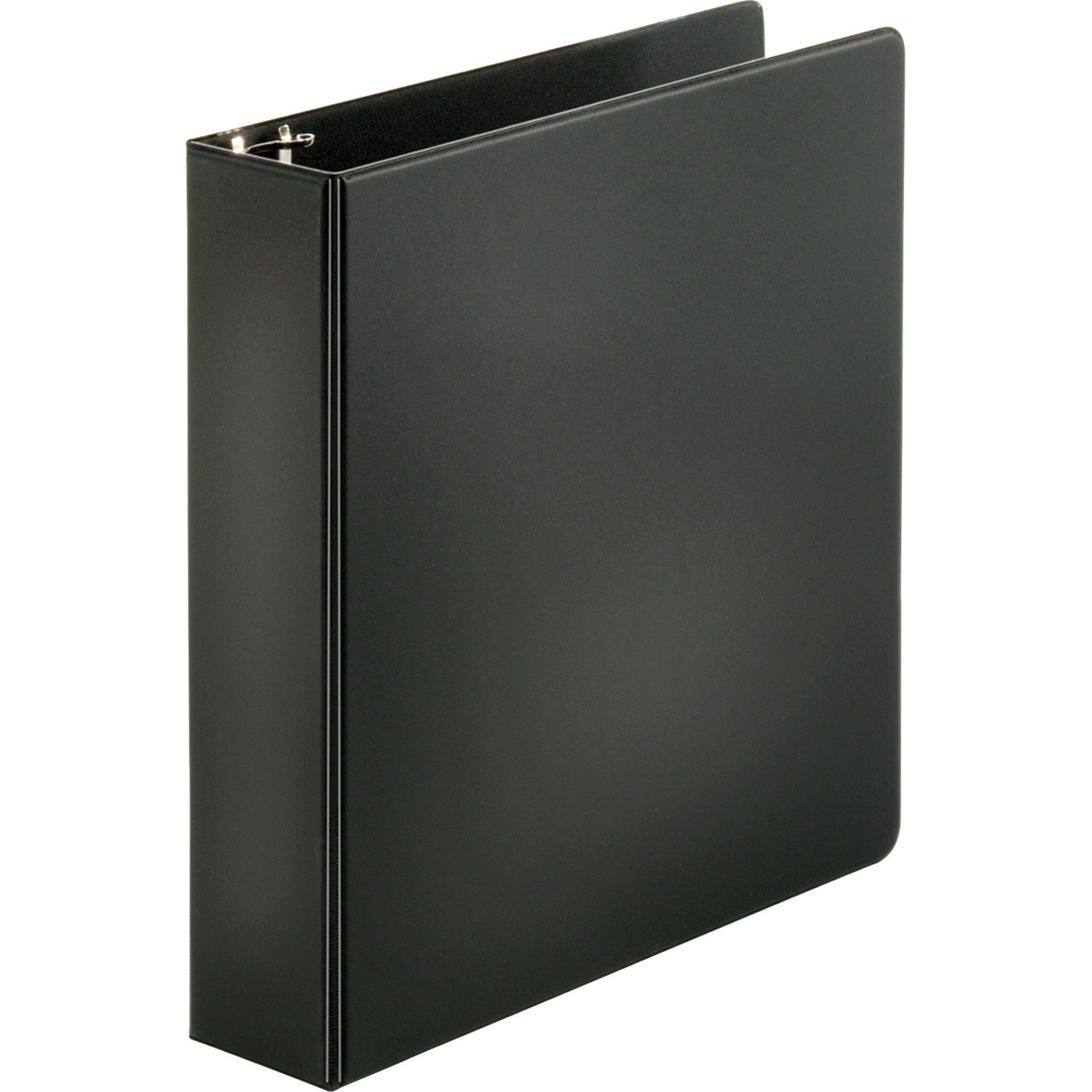 1015513620.jpg Business Source Basic Round-ring Binder 2" Binder Capacity - Letter - 8 1/2" x 11" Sheet Size - 3 Ring(s) - Fastener(s): Round Ring - Pocket(s): Inside Front & Back - Vinyl - Black - 1 lb - Recycled - Exposed Rivet, Non Locking Mechanism, Open (BSN09977) - Image 1