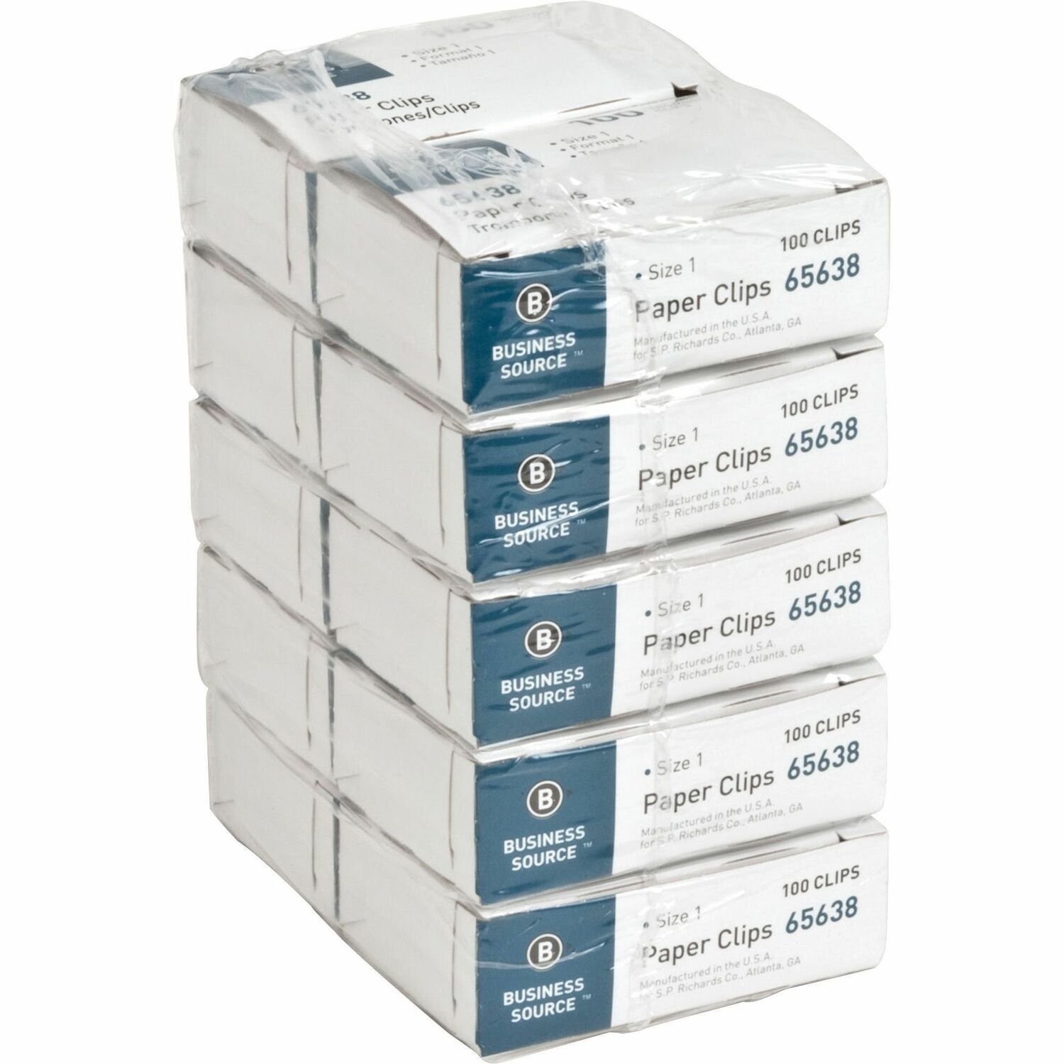 1015513778.jpg Business Source Paper Clips No. 1 - Silver - Steel - 100/Box - 10 / Pack (BSN65638) - Image 1