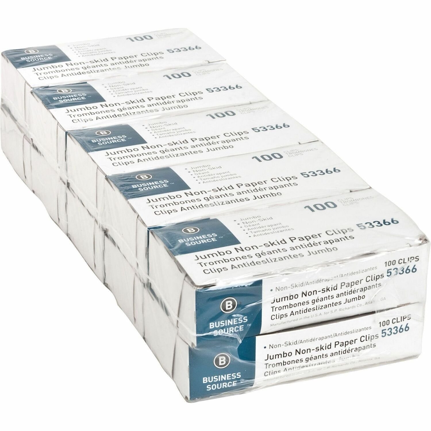 1016643640.jpg Business Source Jumbo Nonskid Paper Clips Jumbo - Silver - Steel - 100/Box - 10 / Pack (BSN53366) - Image 1
