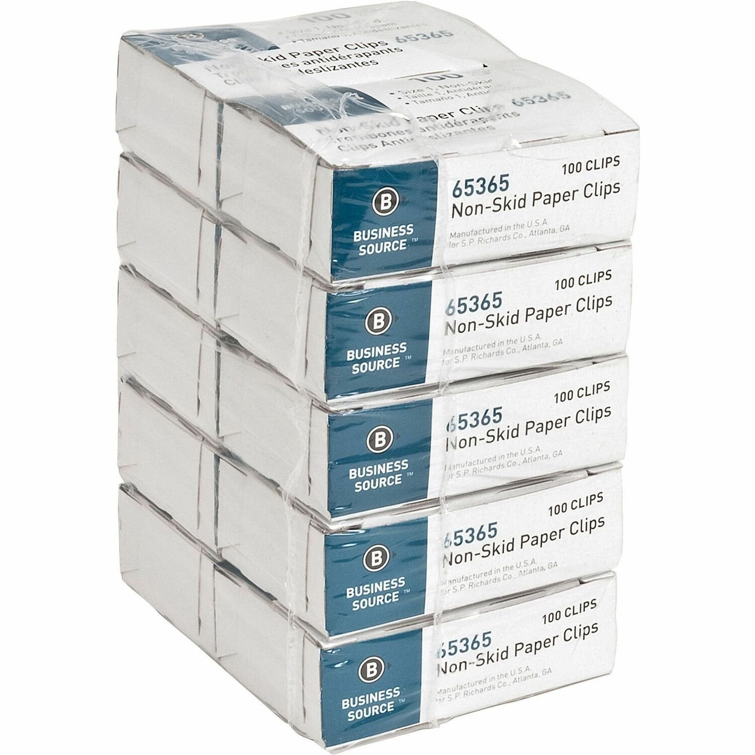 1016643641.jpg Business Source Non-Skid Paper Clips Standard - No. 1 - 0.4" Length x 1.3" Width - Silver - Steel - 100/Box - 10 / Pack (BSN65365) - Image 1