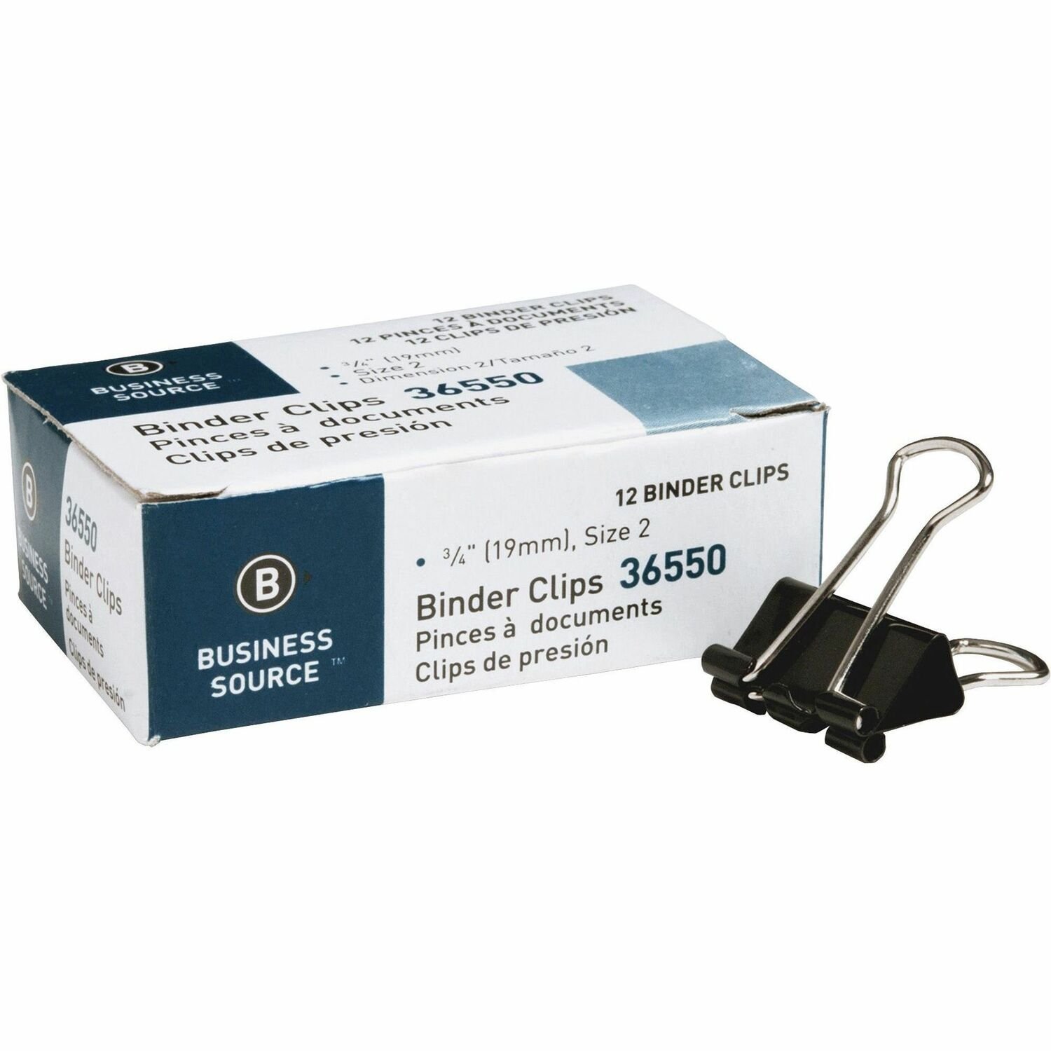 1017129440.jpg Business Source Fold-back Binder Clips Small - 0.8" Width - 0.38" Size Capacity - for Paper - Black - Steel - 1 Dozen (BSN36550) - Image 1
