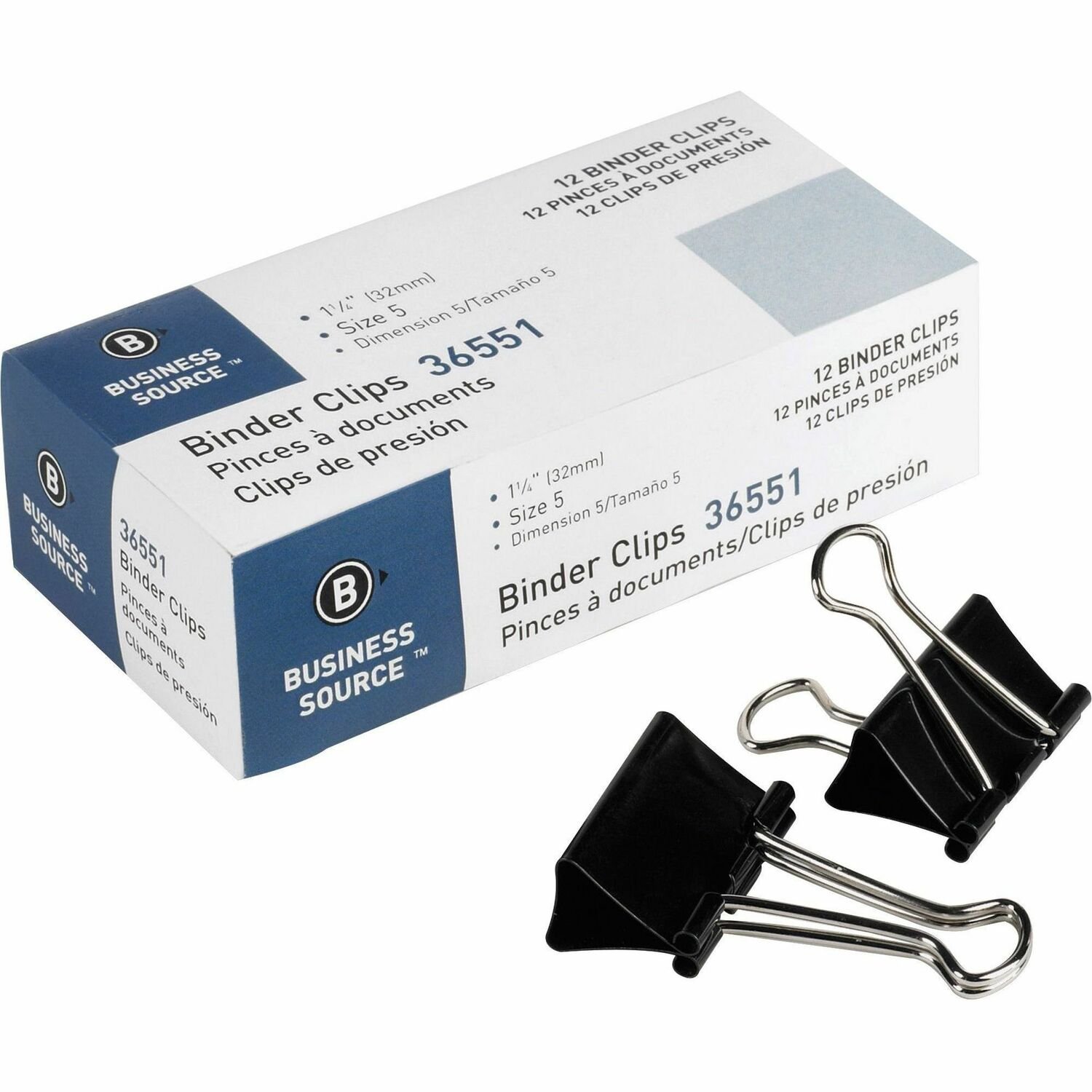 1017129441.jpg Business Source Fold-back Binder Clips Medium - 1.3" Length x 1.3" Width - 0.63" Size Capacity - Black - Steel - 1 Dozen (BSN36551) - Image 1