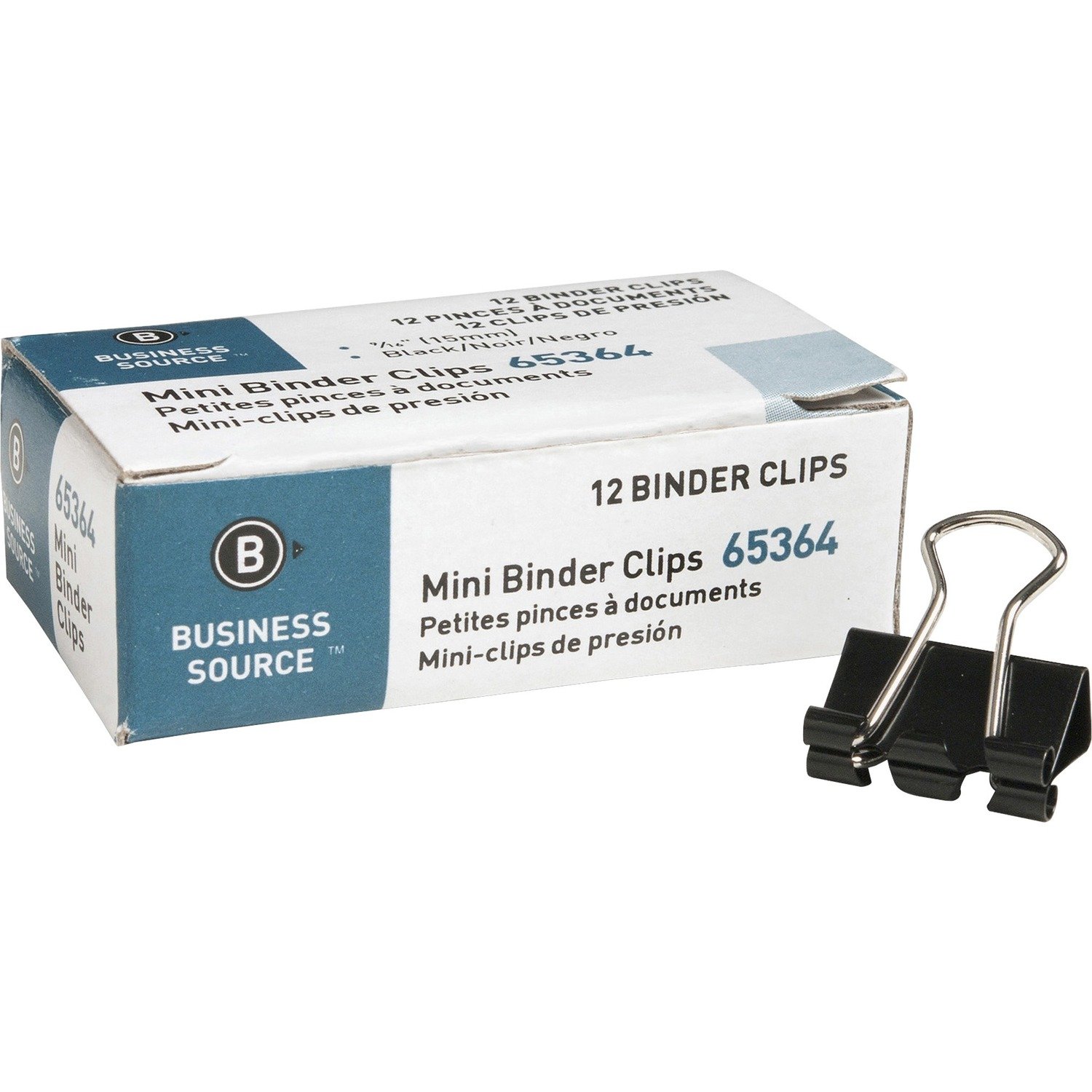 1017129447.jpg Business Source Fold-back Binder Clips Mini - 0.6" Width - 0.25" Size Capacity - for Paper - Black - Steel - 1 Dozen (BSN65364) - Image 1