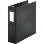 Business Source Basic Round Ring Binder w/Label Holder 3" Binder Capacity - Letter - 8 1/2" x 11" Sheet Size - 3 Ring(s) - Fastener(s): Round Ring - Vinyl - Black - Open and Closed Triggers, Label Holder - 1 Each (BSN28562)