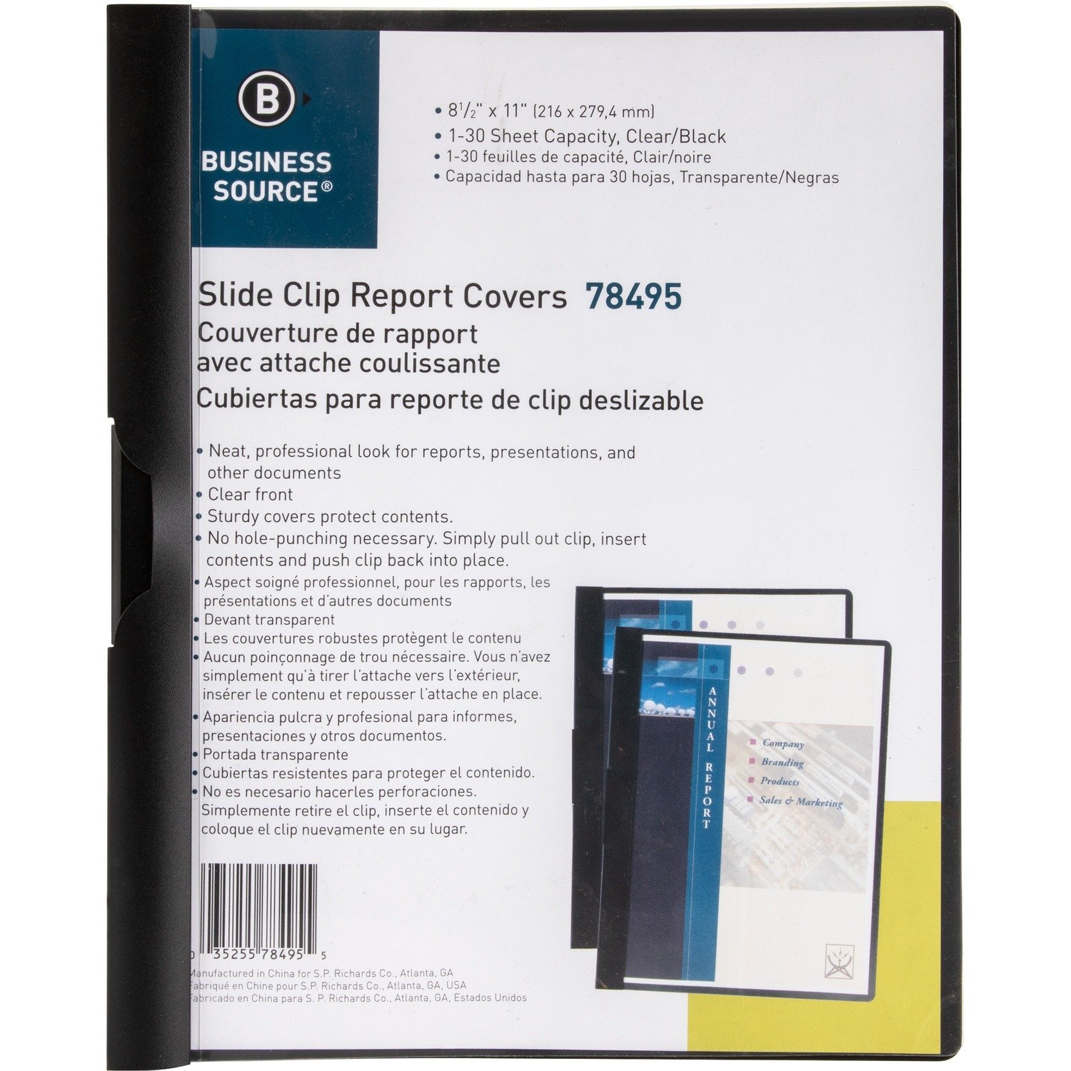 1021069748.jpg Business Source Letter Report Cover 8 1/2" x 11" - 30 Sheets Capacity - Vinyl - Black - 1 Each (BSN78495) - Image 1