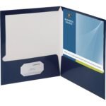 Business Source Letter Pocket Folder 8 1/2" x 11" - 100 Sheets Capacity - 2 Internal Pocket(s) - Card Paper - Navy - Durable, Laminated, Die-cut - 25 / Box (BSN44430)
