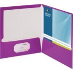 Business Source Letter Pocket Folder 8 1/2" x 11" - 100 Sheets Capacity - 2 Internal Pocket(s) - Card Paper - Purple - Durable, Laminated, Die-cut - 25 / Box (BSN44429)