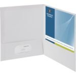 Business Source Letter Pocket Folder 8 1/2" x 11" - 100 Sheets Capacity - 2 Internal Pocket(s) - White - Laminated, Durable, Die-cut - 25 / Box (BSN44424)
