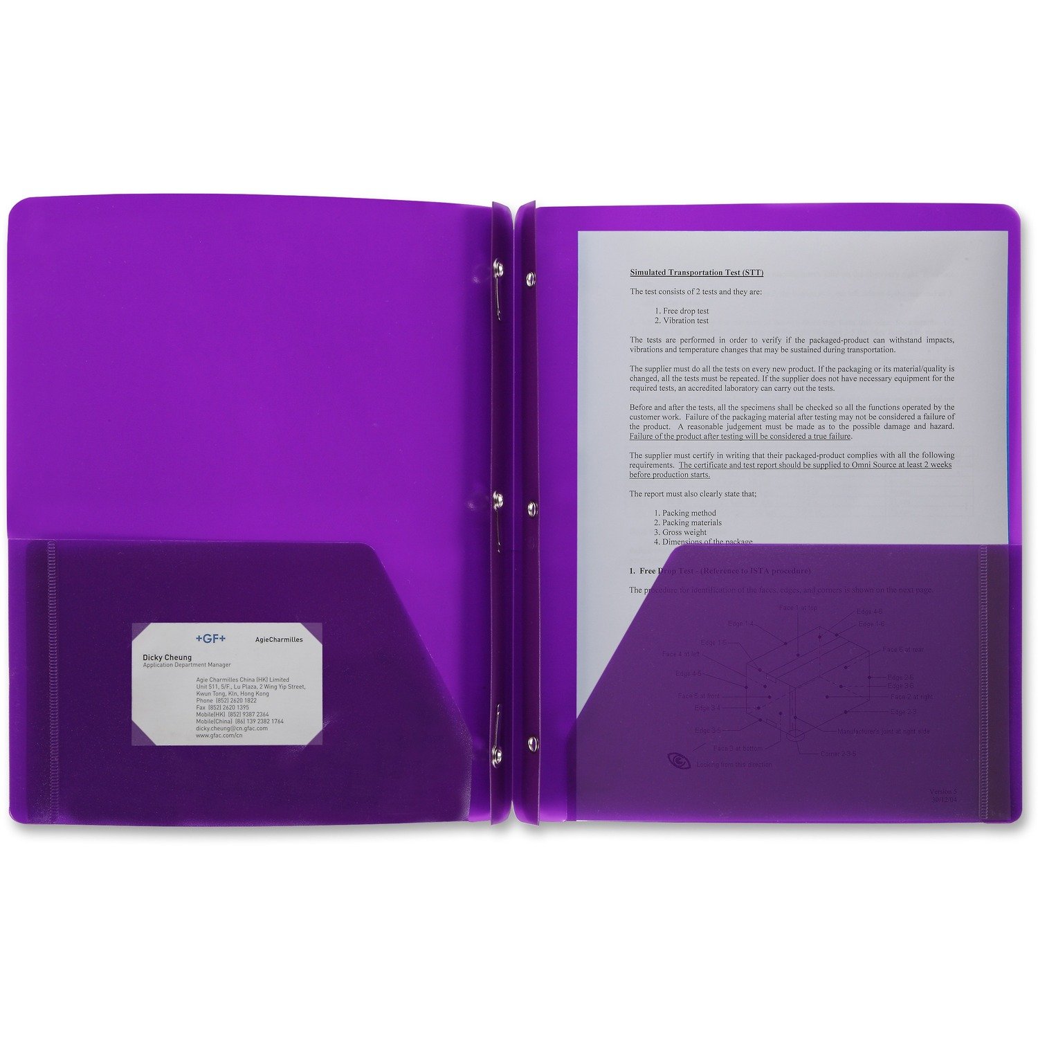 1030264114.jpg Business Source Letter Portfolio 8 1/2" x 11" - 50 Sheets Capacity - 3 x Prong Fastener(s) - 2 Pocket(s) - Purple - 1 Each (BSN20885) - Image 1