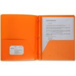 Business Source Letter Portfolio 8 1/2" x 11" - 50 Sheets Capacity - 3 x Prong Fastener(s) - 2 Pocket(s) - Orange - Durable, Spill Resistant, Wear Resistant, Card Holder - 1 Each (BSN20889)
