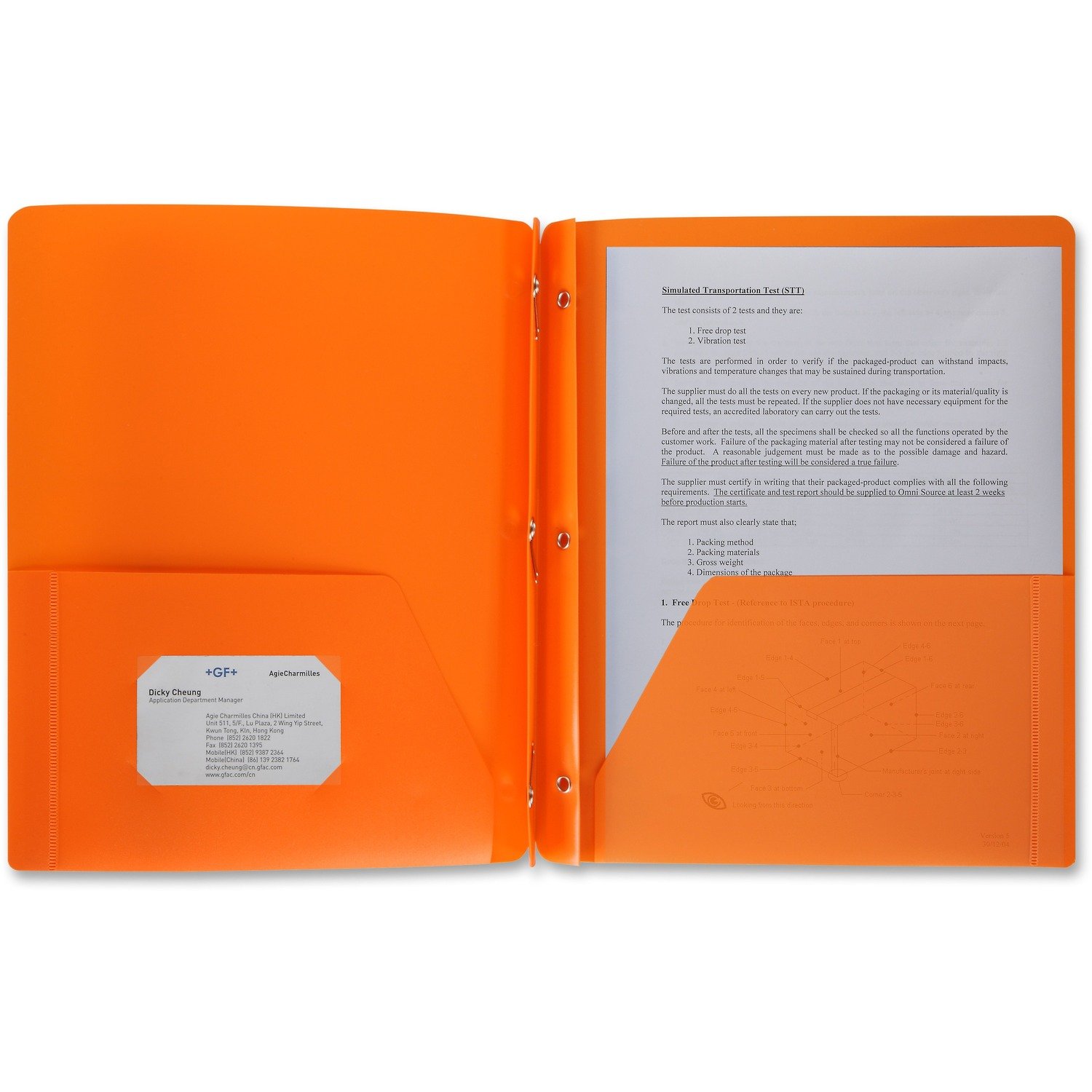 1030264118.jpg Business Source Letter Portfolio 8 1/2" x 11" - 50 Sheets Capacity - 3 x Prong Fastener(s) - 2 Pocket(s) - Orange - Durable, Spill Resistant, Wear Resistant, Card Holder - 1 Each (BSN20889) - Image 1
