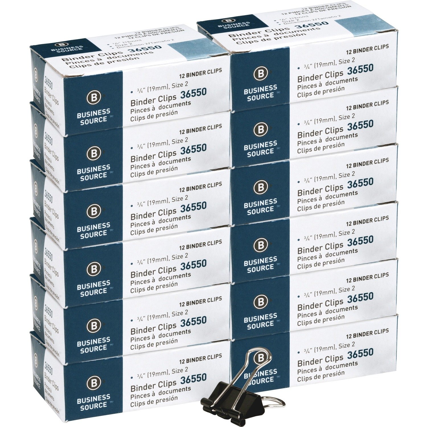 1030979243.jpg Business Source Fold-back Binder Clips Small - 0.8" Width - 0.38" Size Capacity - for Paper - Black - 1 Dozen/Pack - 12 / Box (BSN36550BX) - Image 1