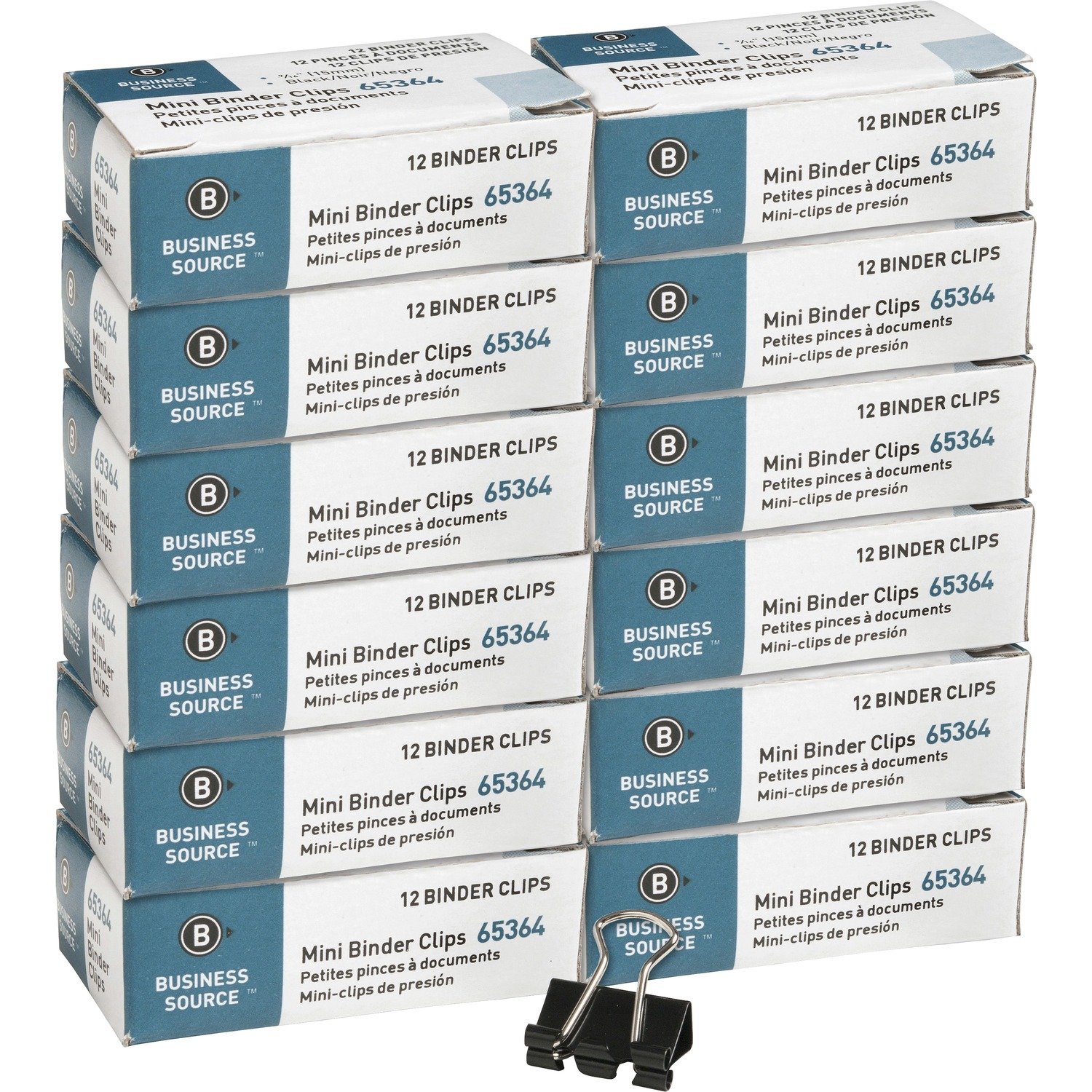 1030979245.jpg Business Source Fold-back Binder Clips Mini - 0.6" Width - 0.25" Size Capacity - for Paper - Black - Tempered Steel - 1 Dozen/Pack - 12 / Box (BSN65364BX) - Image 1