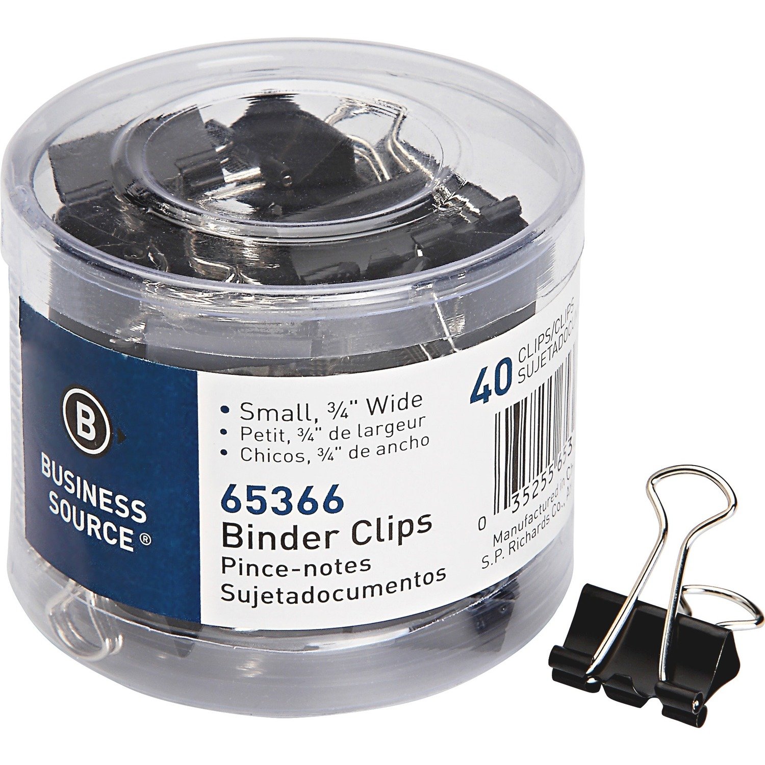 1032947634.jpg Business Source Small Binder Clips Small - for Paper, Project, Document - Black - 40 / Pack (BSN65366) - Image 1