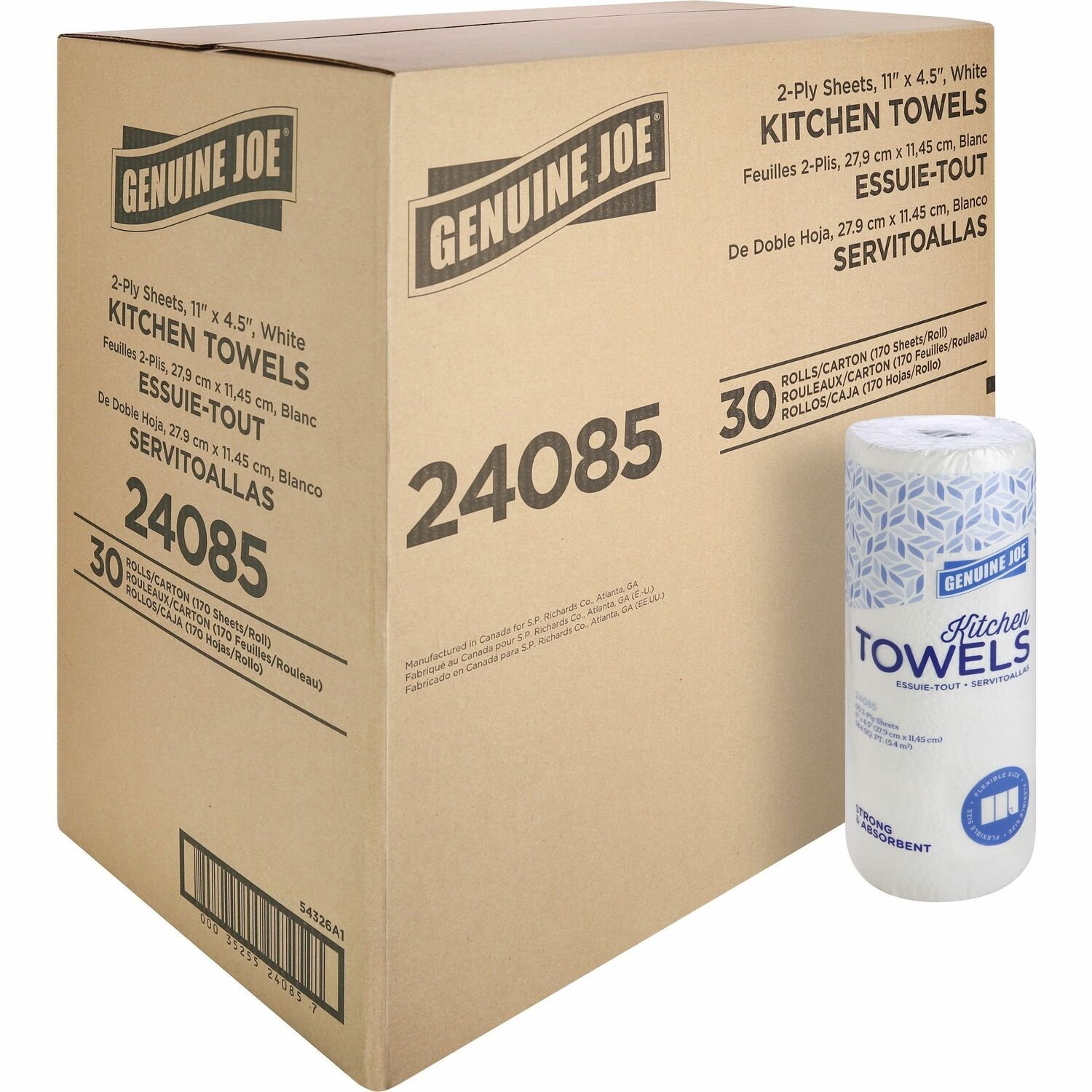 1033149455.jpg Genuine Joe Kitchen Roll Flexible Size Towels 2 Ply - 1 5/8" Core - White - Paper - 30 / Carton (GJO24085) - Image 1