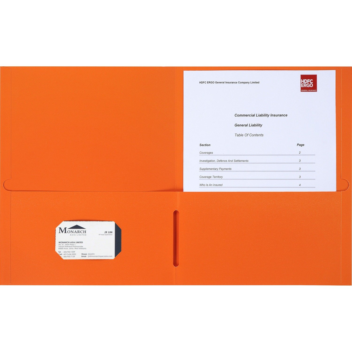 1039042198.jpg Business Source Letter Portfolio 8 1/2" x 11" - 125 Sheets Capacity - Inside Front & Back Pocket(s) - Orange - Card Holder - 25 / Box (BSN78554) - Image 1
