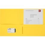 Business Source Letter Portfolio 8 1/2" x 11" - 125 Sheets Capacity - Inside Front & Back Pocket(s) - Yellow - Card Holder - 25 / Box (BSN78556)
