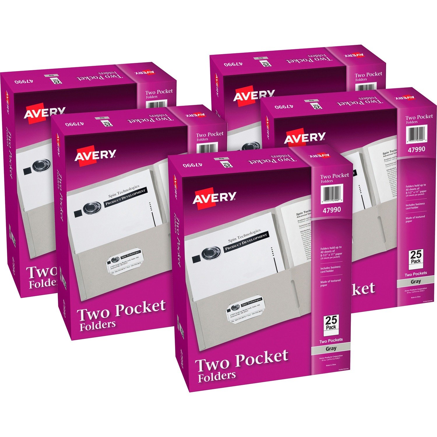 1040622798.jpg Avery® Letter Pocket Folder 8 1/2" x 11" - 40 Sheets Capacity - 2 Internal Pocket(s) - Embossed Paper - Gray - Embossed - 25/Box - 5 / Carton (47990CT) - Image 1