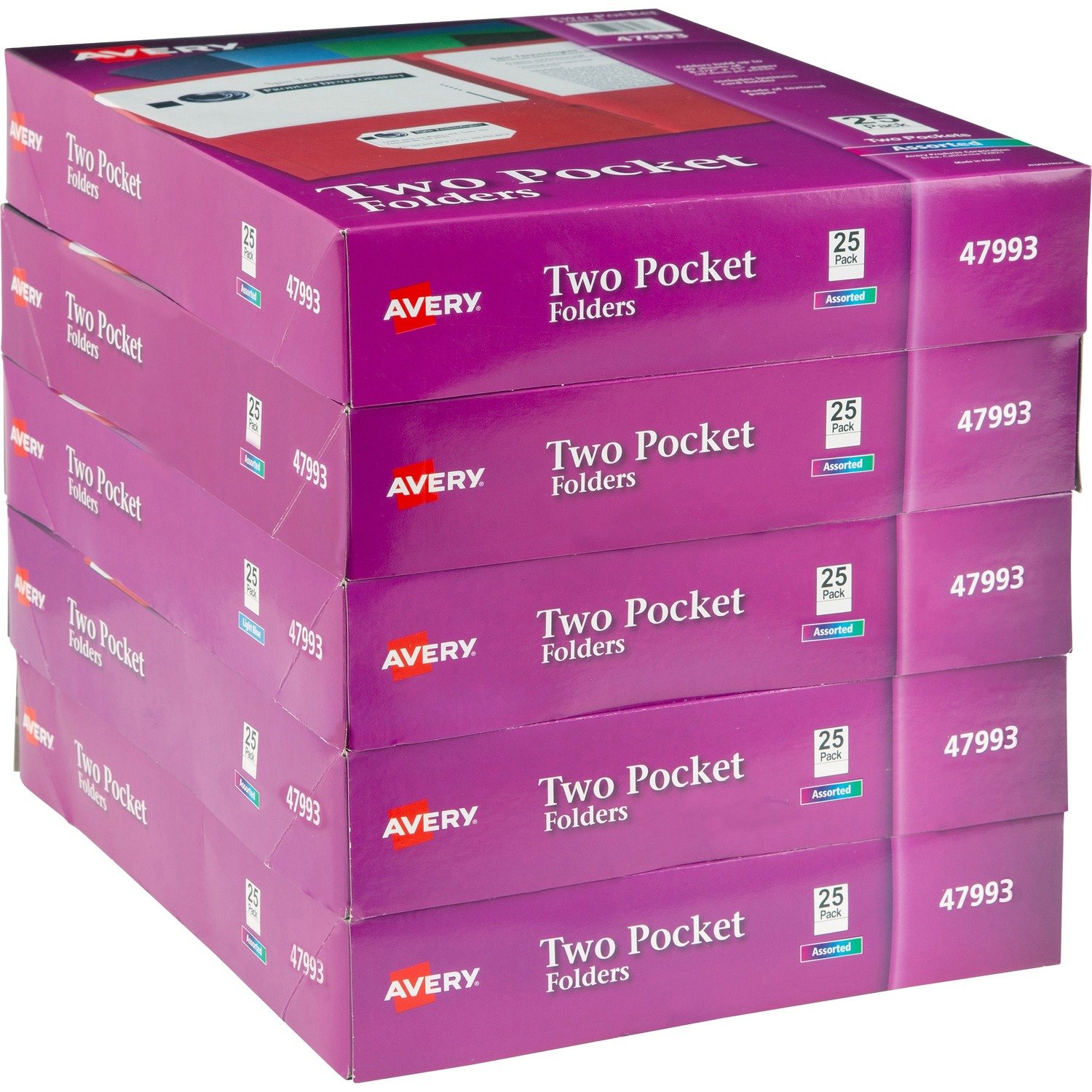 1040622801.jpg Avery® Letter Pocket Folder 8 1/2" x 11" - 40 Sheets Capacity - 2 Internal Pocket(s) - Embossed Paper - Assorted - Embossed - 25/Box - 5 / Carton (47993CT) - Image 1