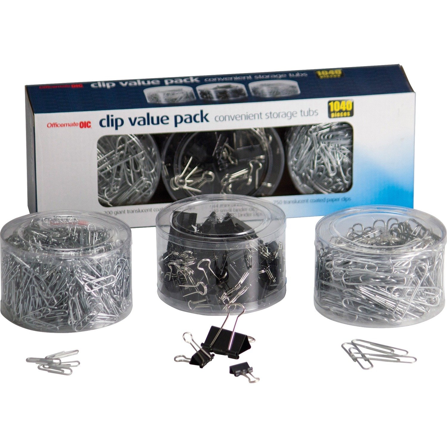 1041663305.jpg Officemate Clip Value Pack Jumbo - No. 2 - 13" Width - 10 Sheet Capacity - for Document, Paper - Smooth, Reusable, Storage Tub - Black, Silver - Metal - 1 Each (97300) - Image 1