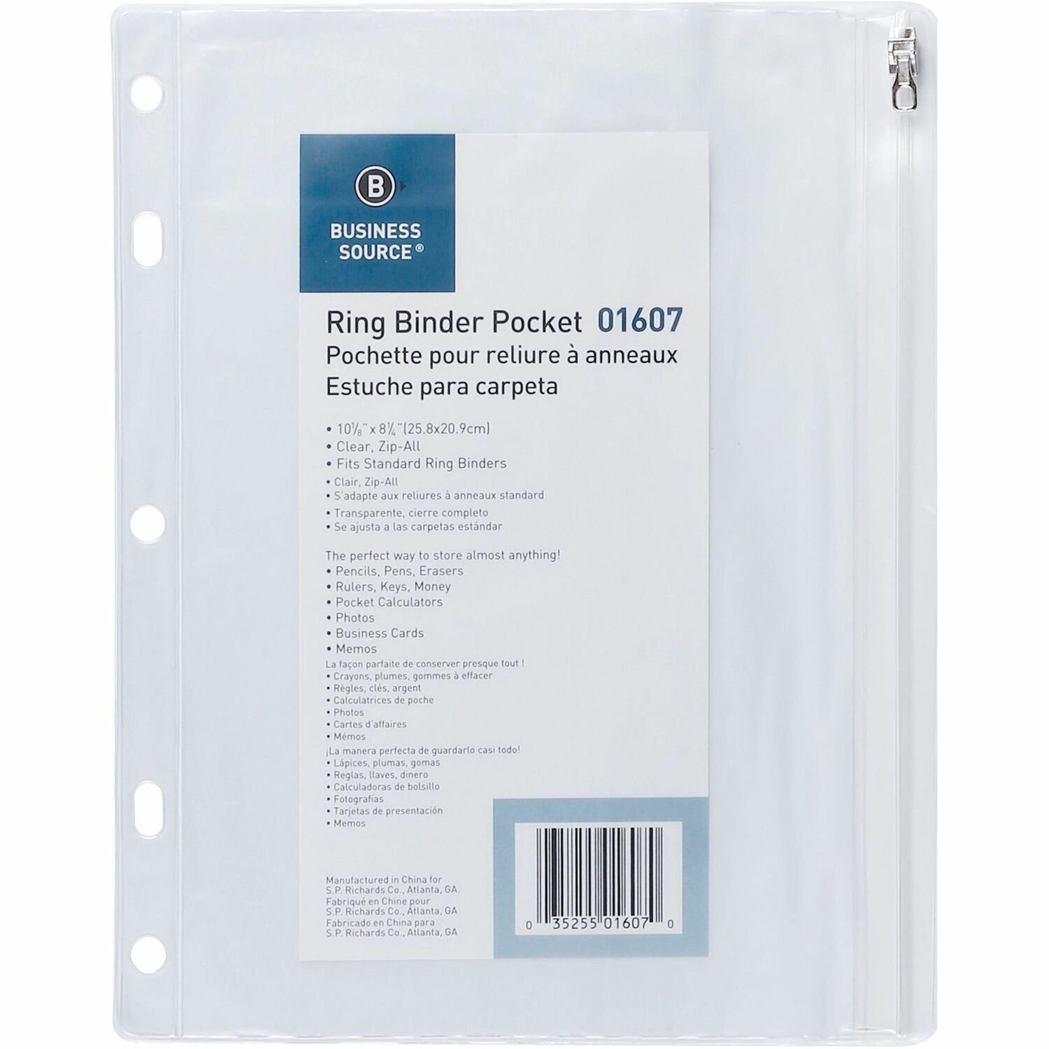 1048829895.jpg Business Source Punched Economy Binder Pocket 10" Height x 8" Width - 7 x Holes - Ring Binder - Clear - Plastic - 1 Each (BSN01607) - Image 1