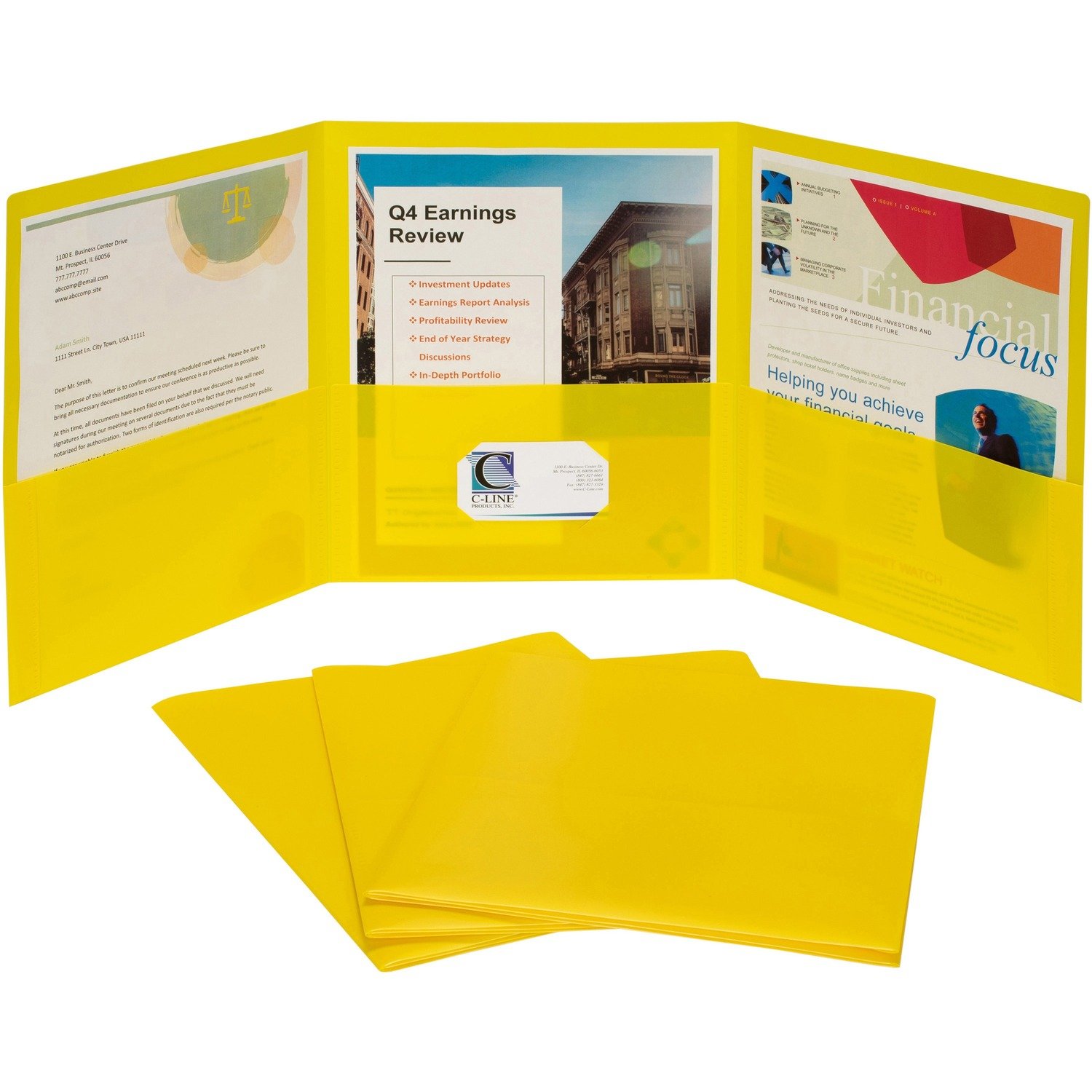 1061304024.jpg C-Line Letter Pocket Folder 8 1/2" x 11" - 3 Internal Pocket(s) - Yellow - 24 / Box (33946) - Image 1