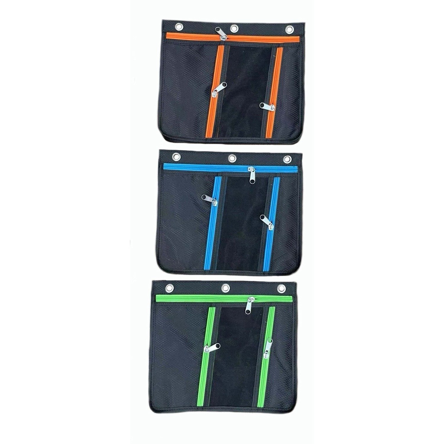 1073240645.jpg CLI Triple-pocket Pencil Pouches 11" Height x 9.5" Width - Ring Binder - Multi - Nylon - 24 / Display Box (76395ST) - Image 1