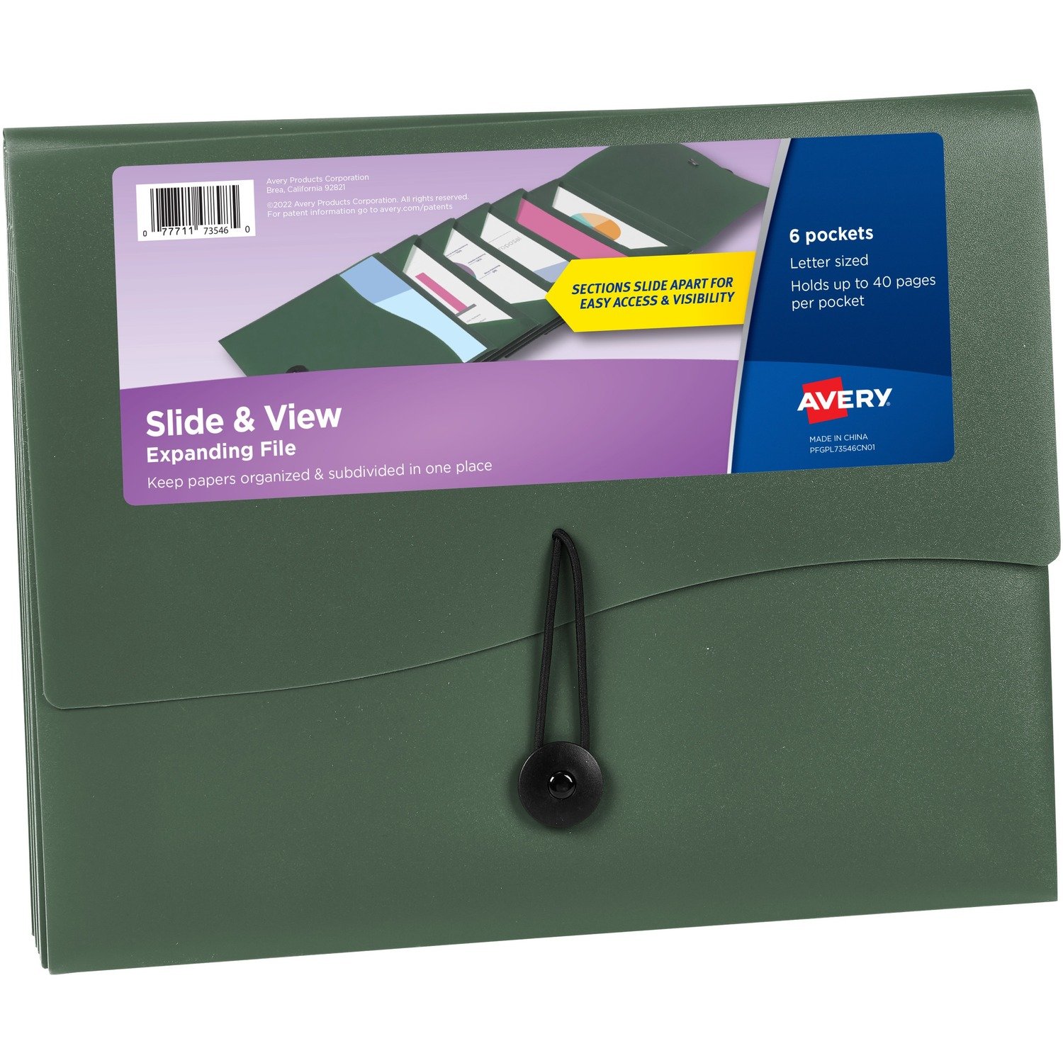 1076039435.jpg Avery® Slide & View Letter Organizer Folder 8 1/2" x 11" - 40 Sheets Capacity - 6 Pocket(s) - Plastic, Poly, Polypropylene - Sage - 1 Each (73546) - Image 1
