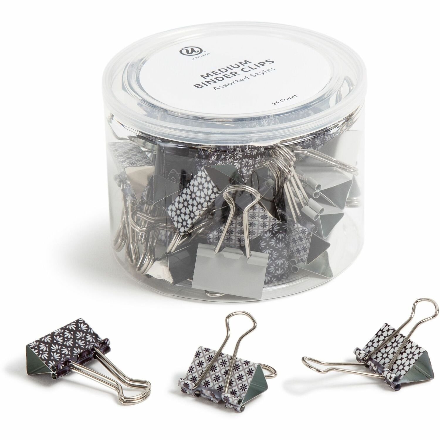 1083826795.jpg U Brands Binder Clip Medium - 1" Width - 145 Sheet Capacity - for Paperwork, Paper, Office, Home, School, Document, Notes, File, Assignment - Acid-free, Non-magnetic, Durable, Non-slip Grip - Assorted, Silver, White, Black - Steel, Metal - 36 (3607U0624) - Image 1