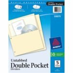 Avery® Untabbed Double Pocket Dividers 11.1" Height x 9.3" Width - 2 x Pockets Capacity - For Letter 8 1/2" x 11" Sheet - Ring Binder - Rectangular - Buff - 5 / Pack (03075)