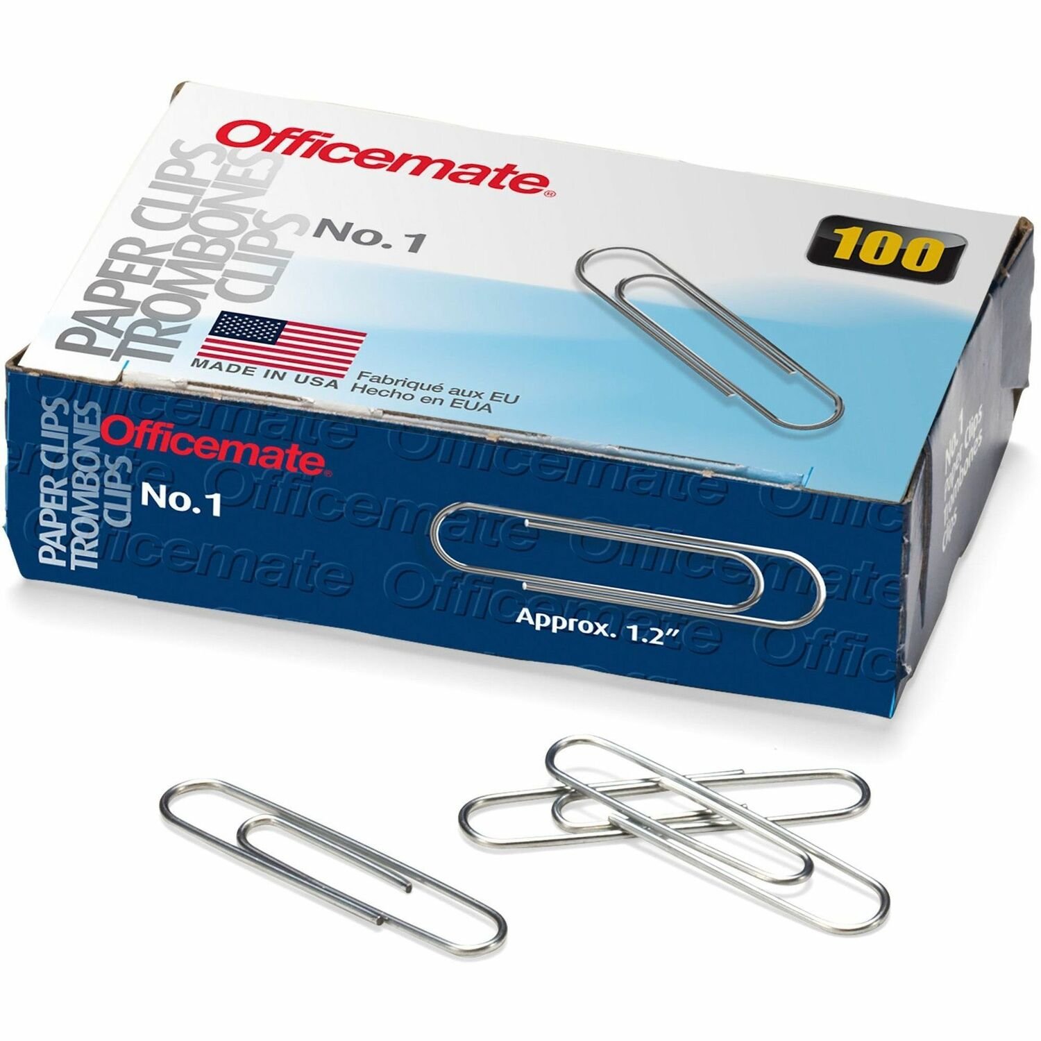 11966002.jpg Officemate #1 Gem Paper Clips No. 1 - Silver - Steel - 100/Box - 10 / Pack (99911) - Image 1
