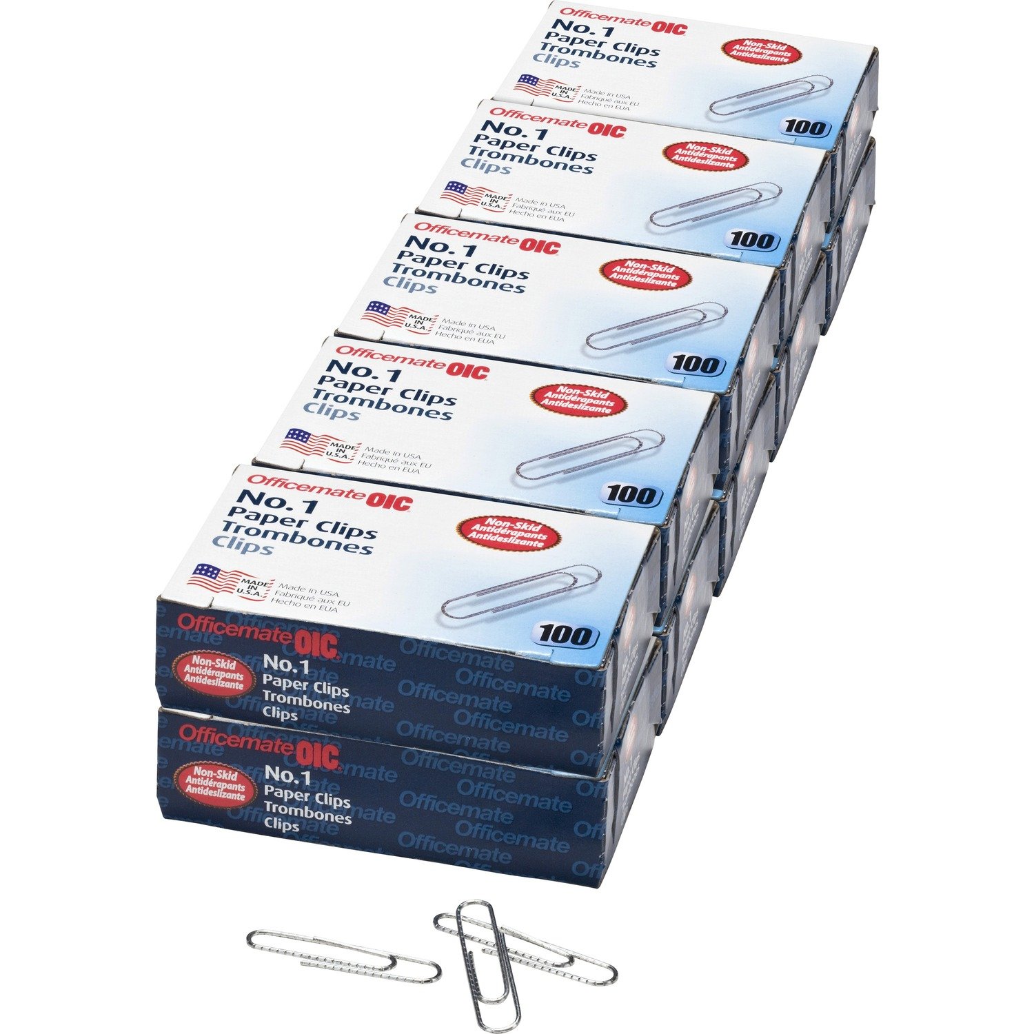 11966003.jpg Officemate #1 Non-skid Paper Clips No. 1 - 1.8" Length x 0.5" Width - Non-skid - Silver - Steel - 100/Box - 10 / Pack (99912) - Image 1