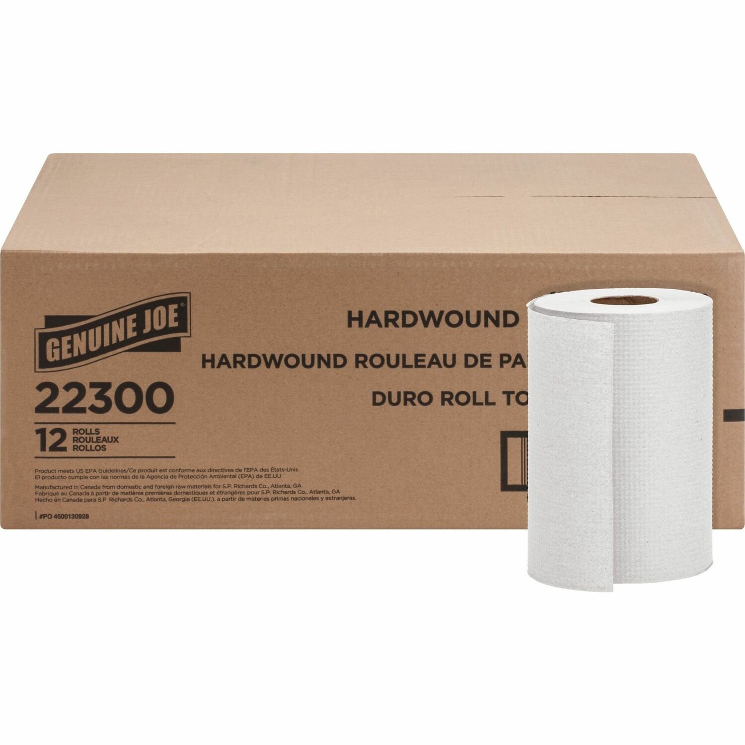 11970429.jpg Genuine Joe Hardwound Roll Paper Towels 7.88" Width x 350 ft Length - 2" Core - White - 12 / Carton (GJO22300) - Image 1