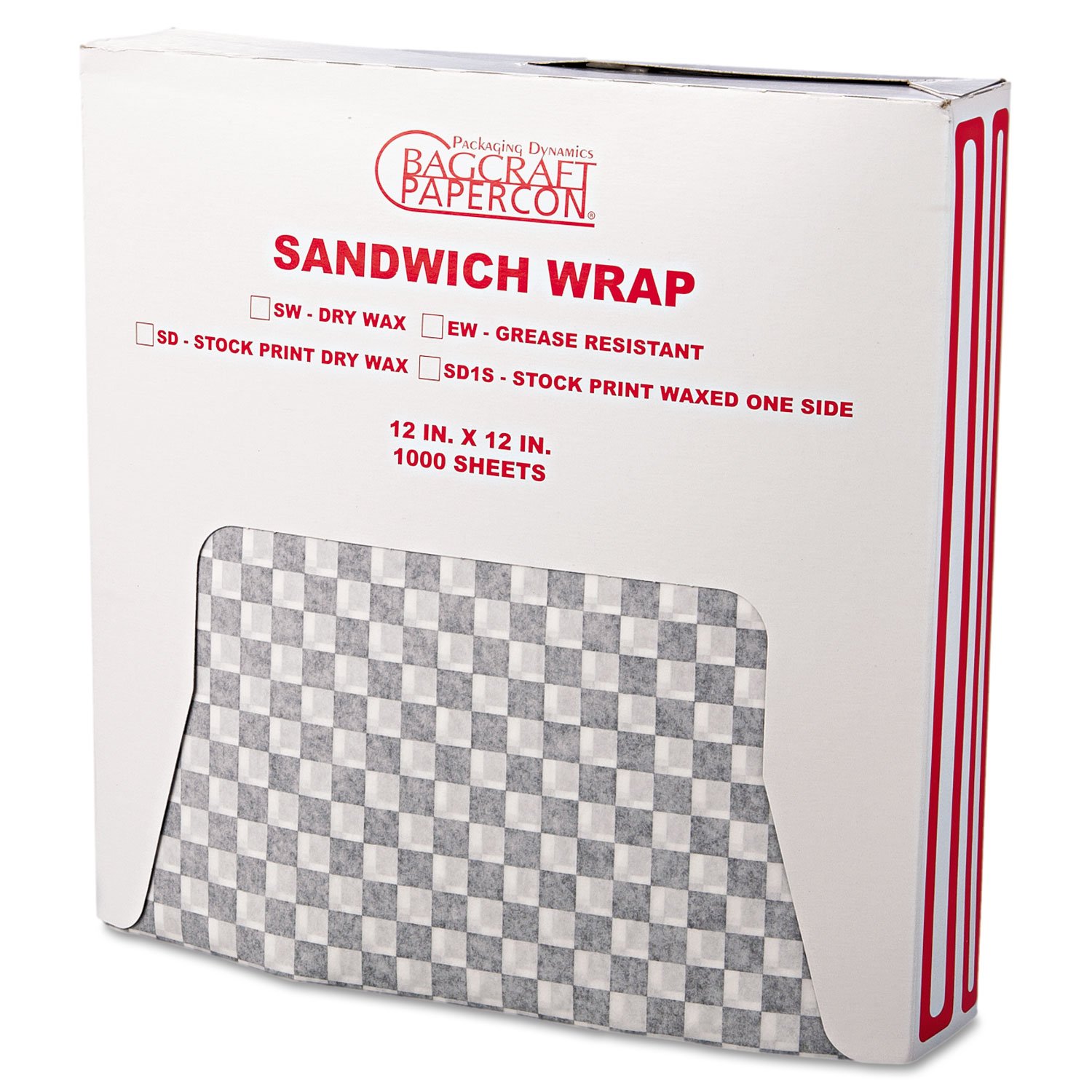 147399.jpg Bagcraft Grease-Resistant Paper Wraps and Liners, 12 x 12, Black Check, 1,000/Box, 5 Boxes/Carton (057800) - Image 1