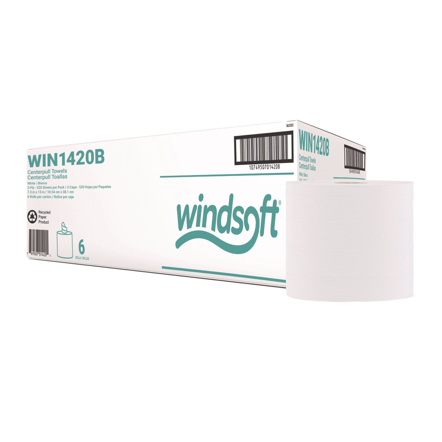 15011435.jpg Windsoft Center-Flow Perforated Paper Towel Roll, 7.3 x 15, White, 6 Rolls/Carton (WIN1420B) - Image 1