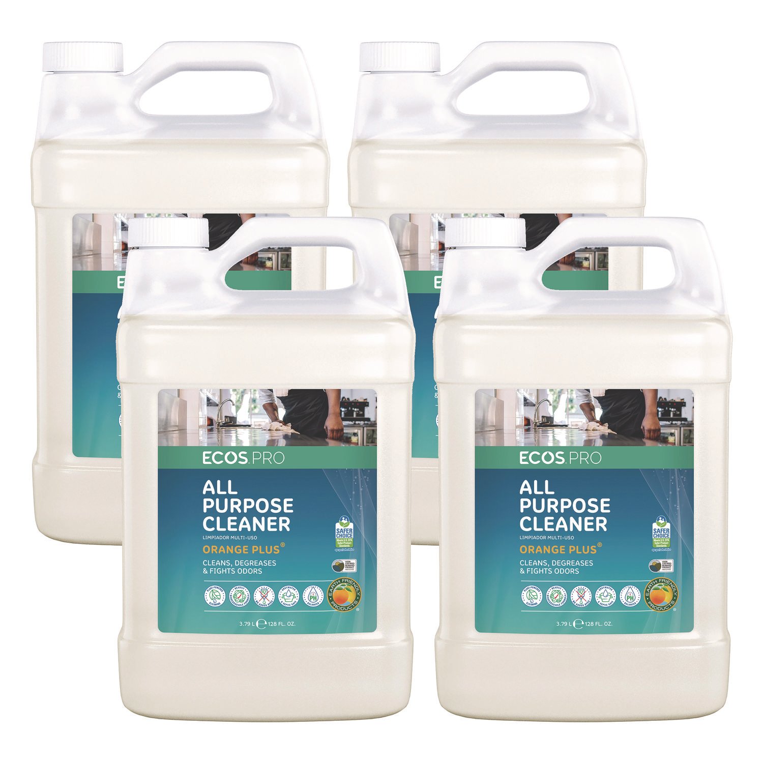 15048730.jpg ECOS PRO Orange Plus All-Purpose Cleaner and Degreaser, Citrus Scent, 1 gal Bottle, 4/Carton (PL970604CT) - Image 1