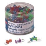 Officemate Push Pins, Assorted Plastic Head, 0.5" Pin, 200/Pack (614312)
