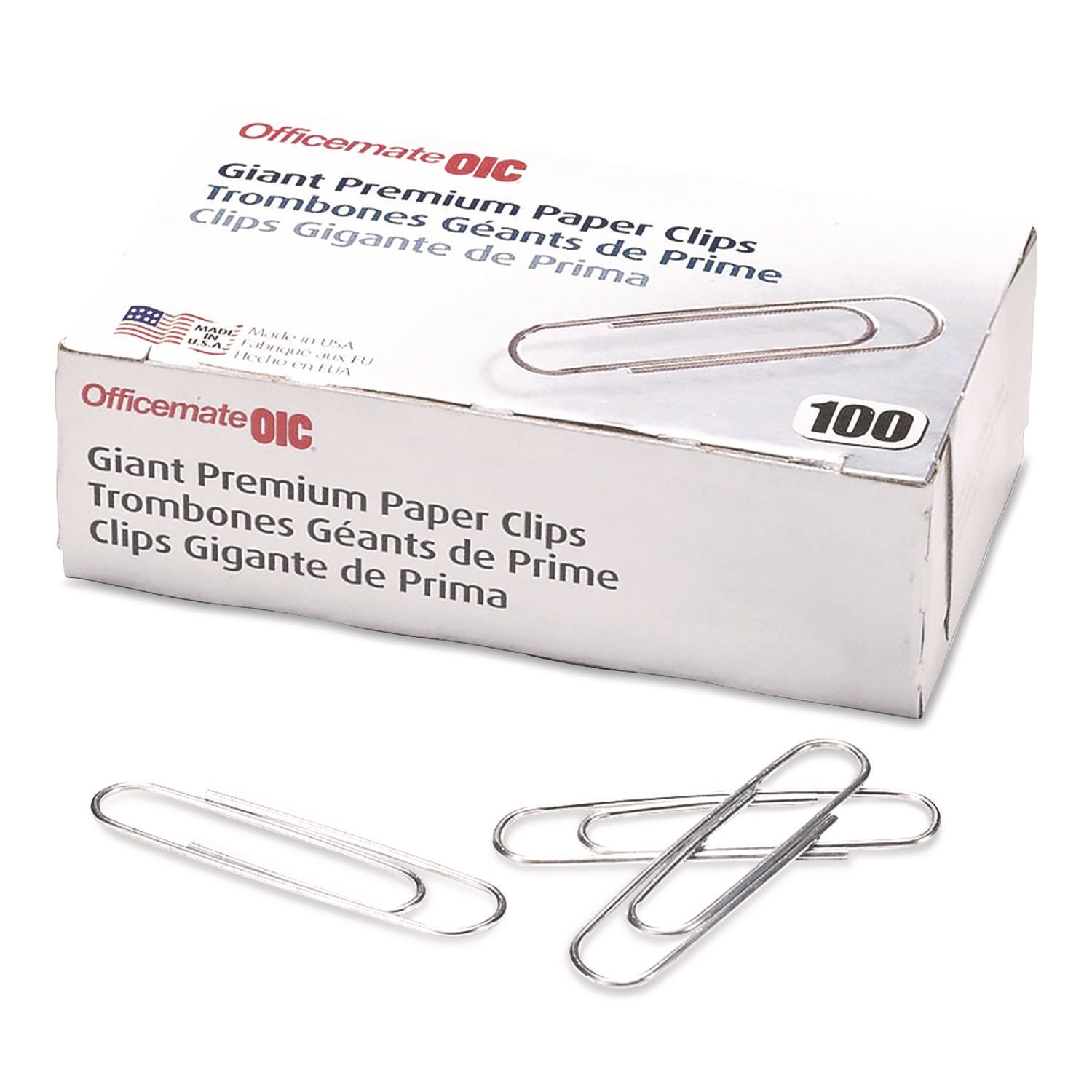 15059394.jpg Officemate Premium Jumbo Paper Clips, Jumbo, Smooth, Silver, 100/Box, 10 Boxes/Pack (816206) - Image 1