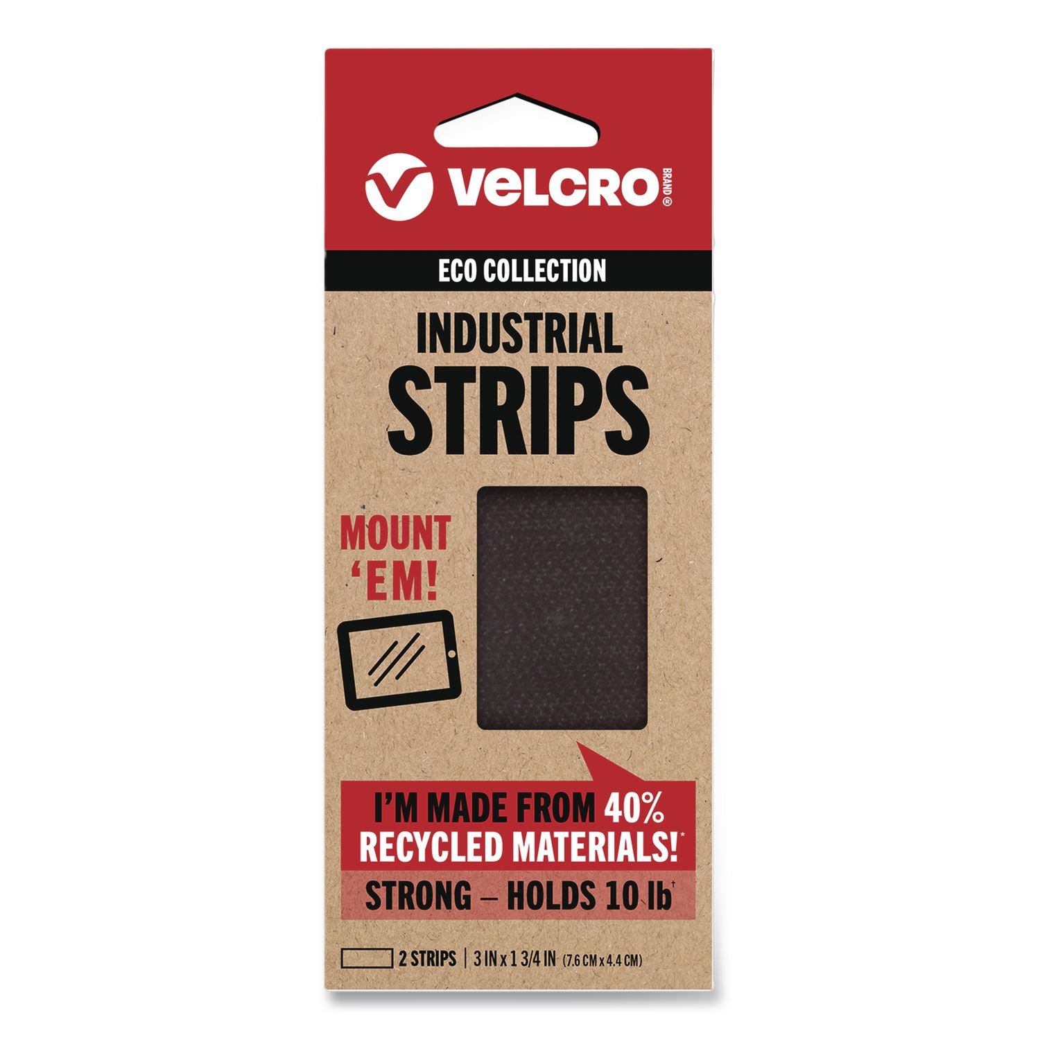 15168508.jpg Velcro ECO Collection Industrial Strips, 1.75" x 3", Black, 2/Pack (VEL30189USA) - Image 1