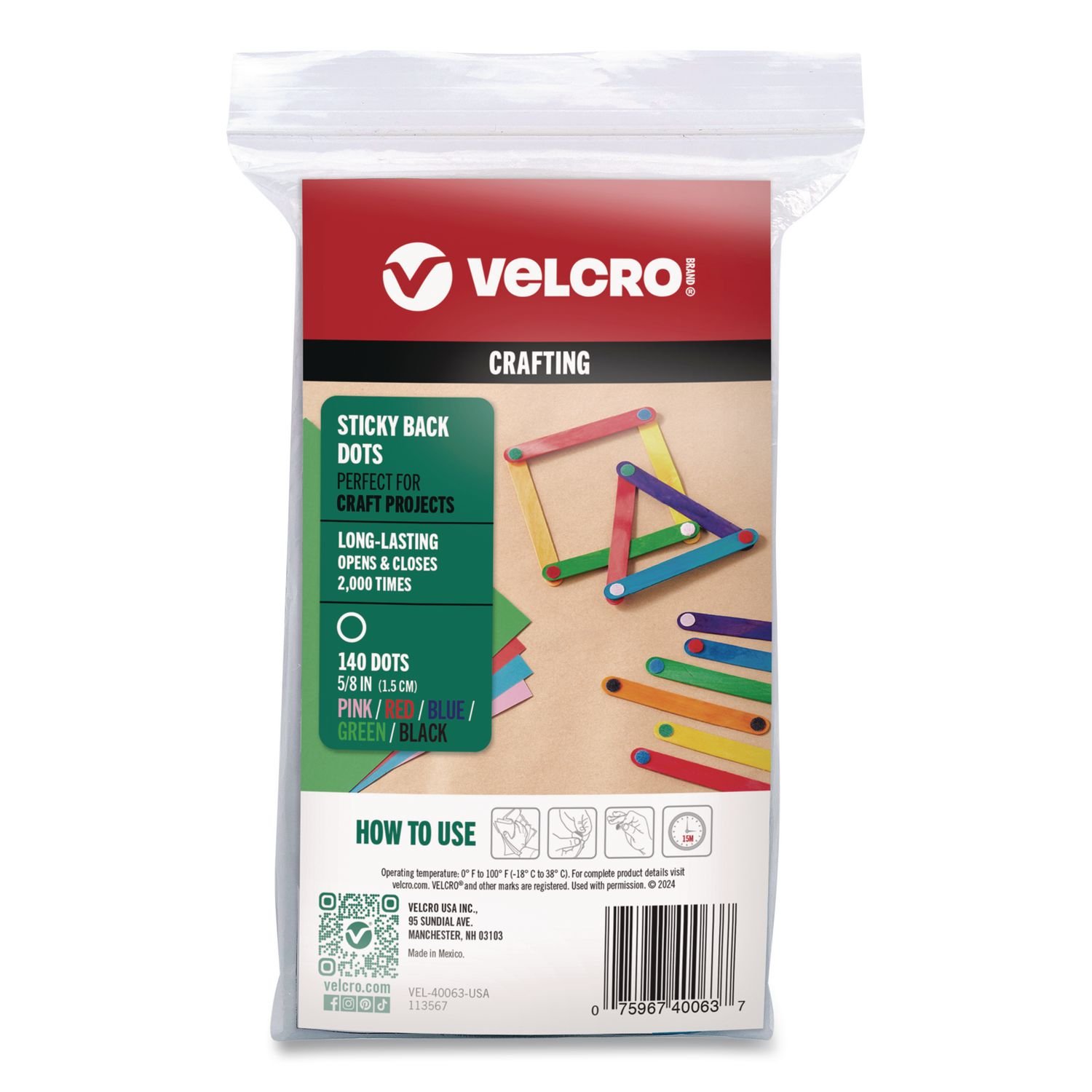 15168521.jpg Velcro Crafting Sticky Back Dots, 0.62", Assorted, 140/Pack (VEL40063USA) - Image 1
