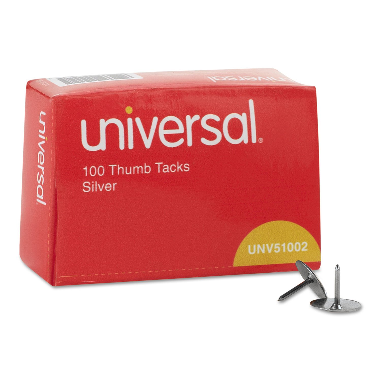 190407.jpg Universal Thumb Tacks, Steel, Silver, 0.31", 100/Box (UNV51002) - Image 1
