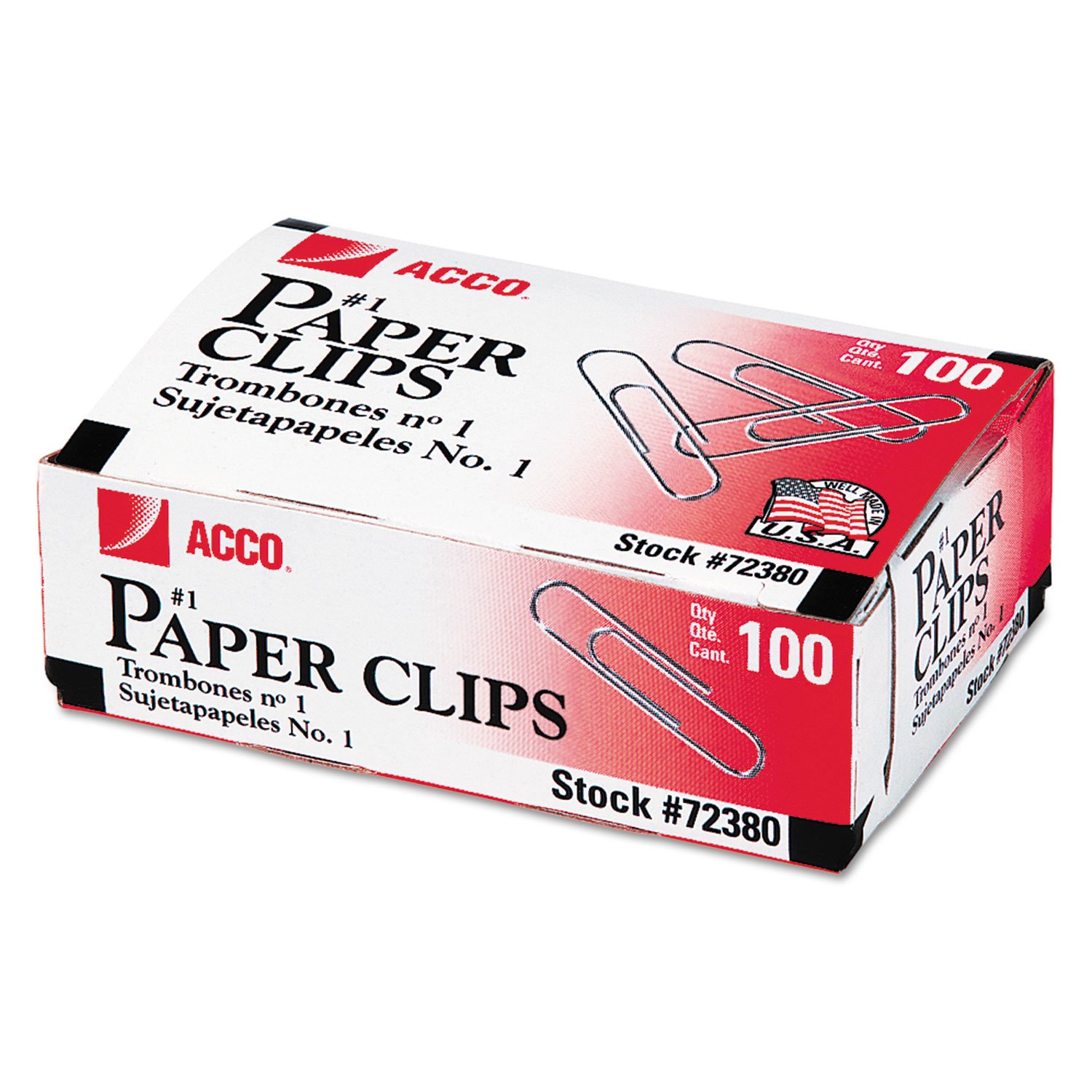 237669.jpg Acco® Economy Paper Clip, Steel Wire, No. 1, Silver, 1,000 Paper Clips (72380) - Image 1