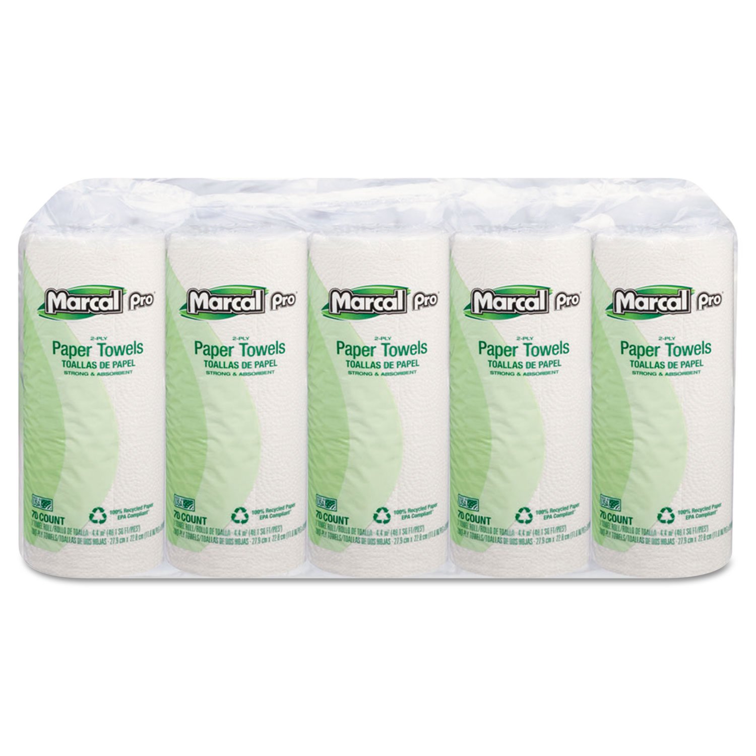 248914.jpg Marcal PRO 100{8826c7e0fe2ea3bb918938824ad94787dc1f827f331f3c6073b0f5dd83fa7177} Premium Recycled Perforated Kitchen Roll Towels, 2-Ply, 11 x 9, White, 70/Roll, 15 Rolls/Carton (610) - Image 1
