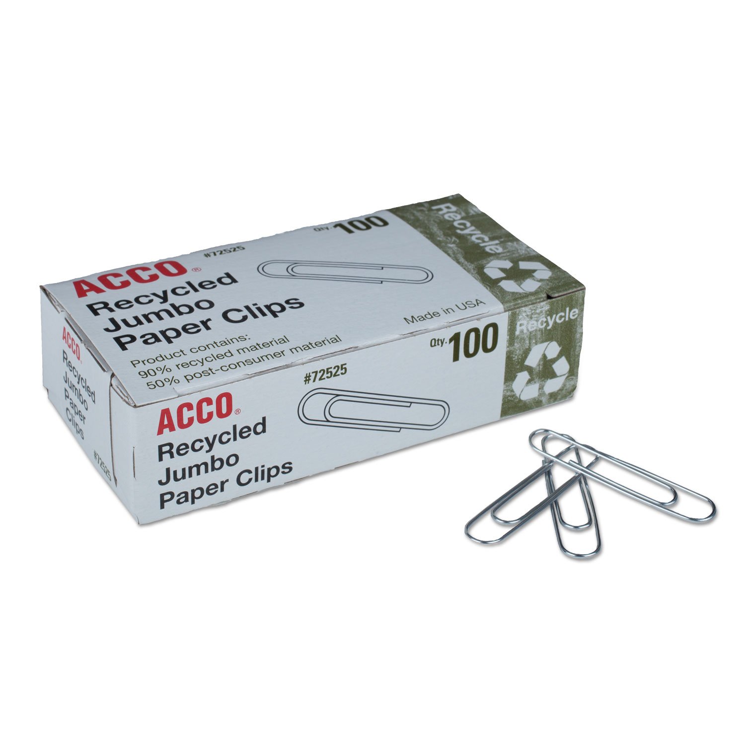 318717.jpg Acco® Recycled Paper Clips, Jumbo, 100/Box, 10 Boxes/Pack (72525) - Image 1