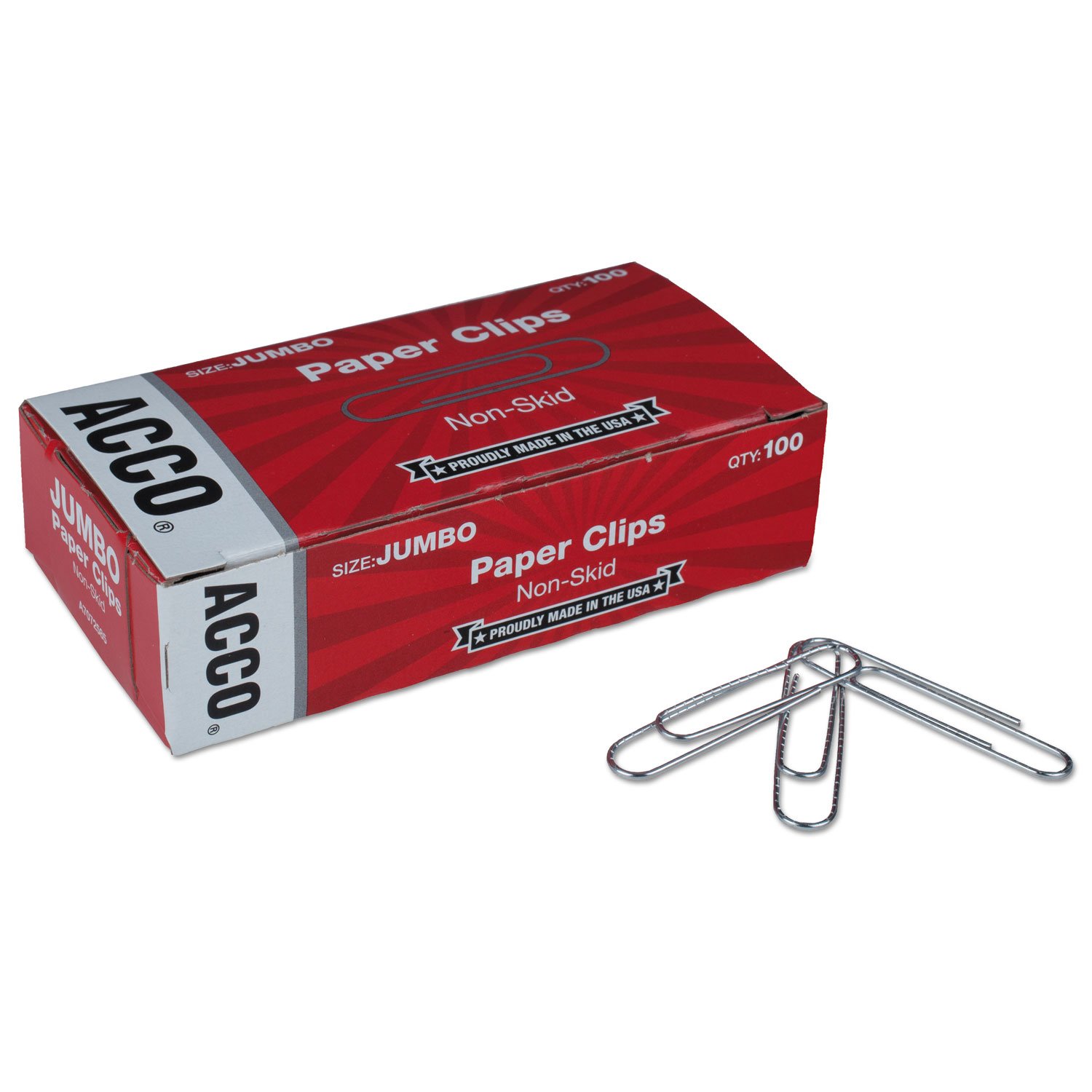 318720.jpg Acco Paper Clips, Jumbo, Nonskid, Silver, 100 Clips/Box, 10 Boxes/Pack (72585) - Image 1