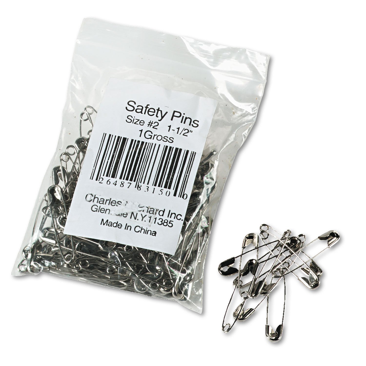 60052.jpg Charles Leonard Safety Pins, Nickel-Plated, Steel, 1.5" Length, 144/Pack (83150) - Image 1