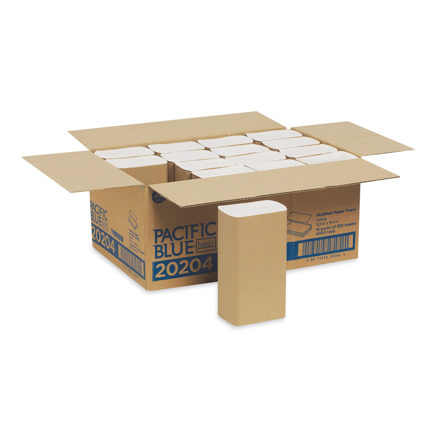 602696.jpg Pacific Blue™ Basic Multifold Paper Towels, 1-Ply, White, 4000 Towels (20204) - Image 1