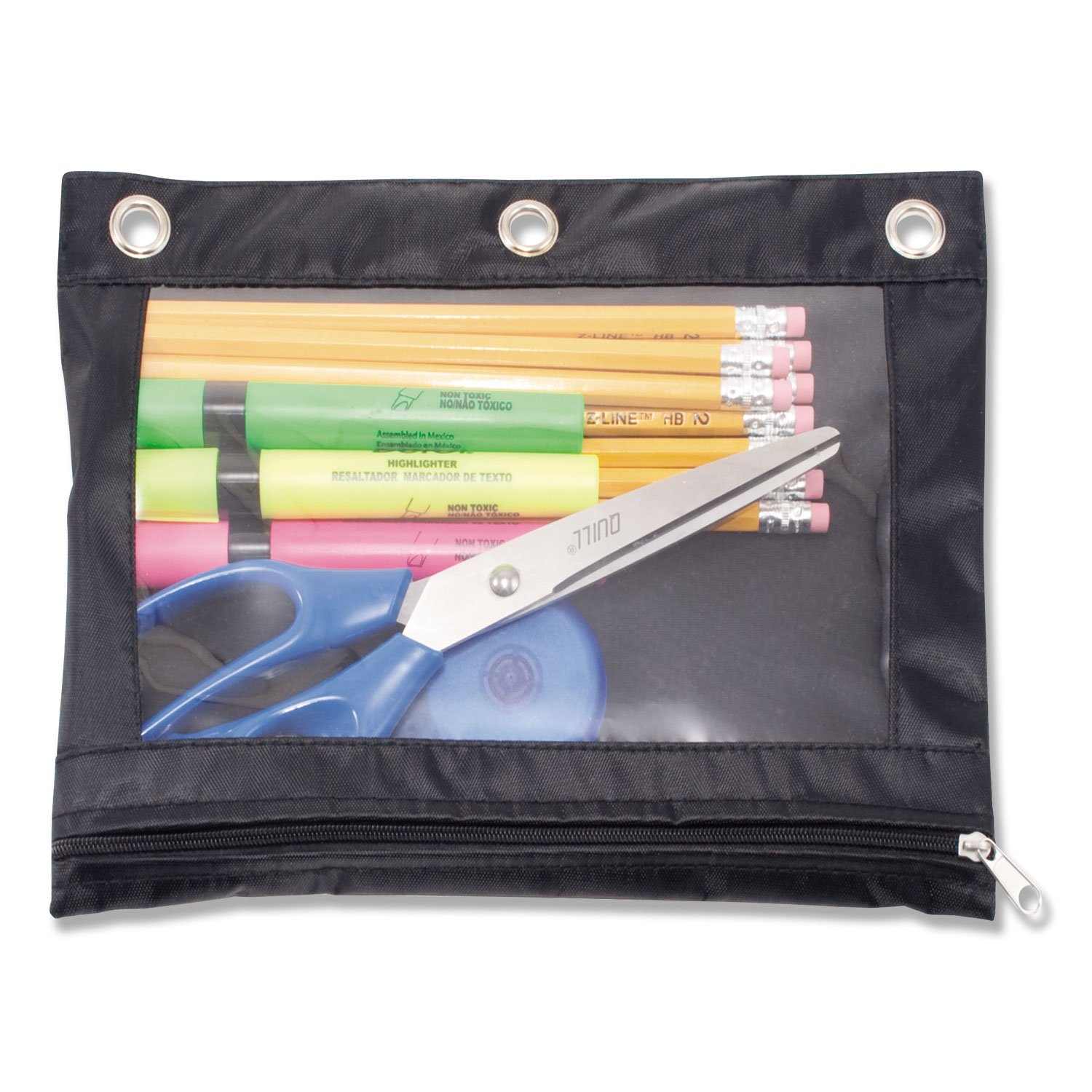 619037.jpg Advantus Binder Pencil Pouch, 10 x 7.38, Black/Clear (67024) - Image 1